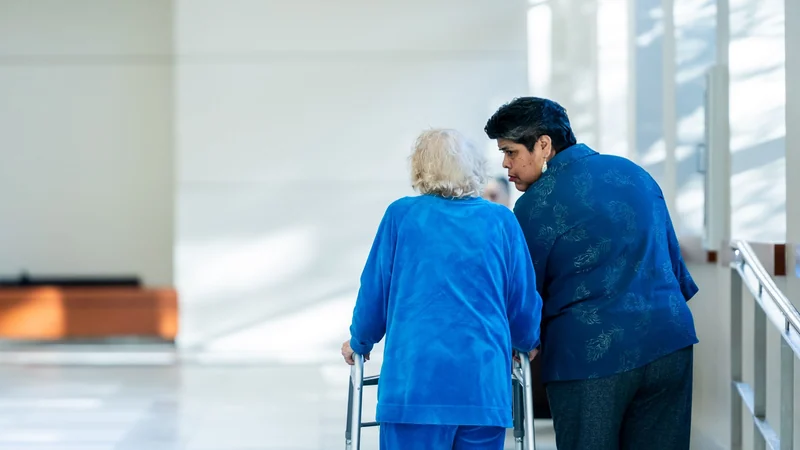 UK care home staff corridor.